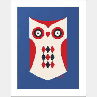 Cartoon Modern Owl [ Red/White/Black,} Posters and Art